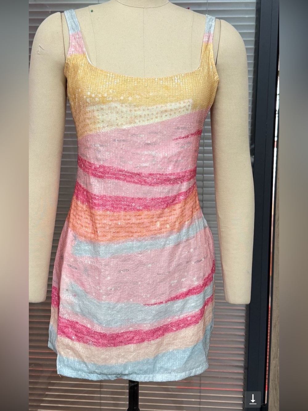 Mermaid Euro Summer Sequin Striped Mini Dress With Side Slit